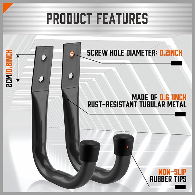 HORUSDY Garage Hooks Heavy Duty - 6Pcs 4.37 Inch Metal Garage Storage Hooks for Wall, Utility Hook for Hanging, Easy Use