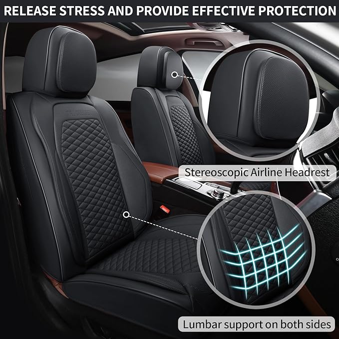 2 Packs Car Seat Covers Leather Car Seat Covers Universal Seat Covers for Car, SUV,Truck (Black)