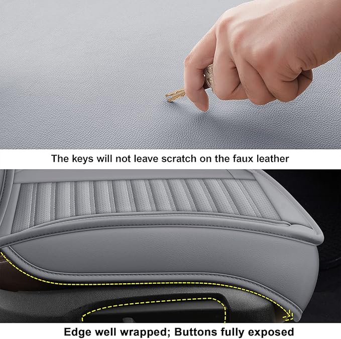 LINGVIDO Car Seat Covers, Breathable and Waterproof Faux Leather Automotive Seat Covers for Cars SUV Pick-up Truck Sedan,Universal Anti-Slip Driver Seat Cover with Backrest (Full Seat, Gray)