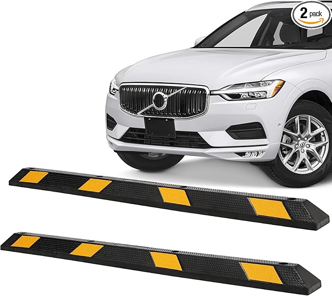 2 Pack Heavy Duty Rubber Parking Curb (72.8" Extra Wide) - 55000 Lb Capacity with 8 Reflective Strips, UV/Oil Resistant for Driveways & Commercial Lots