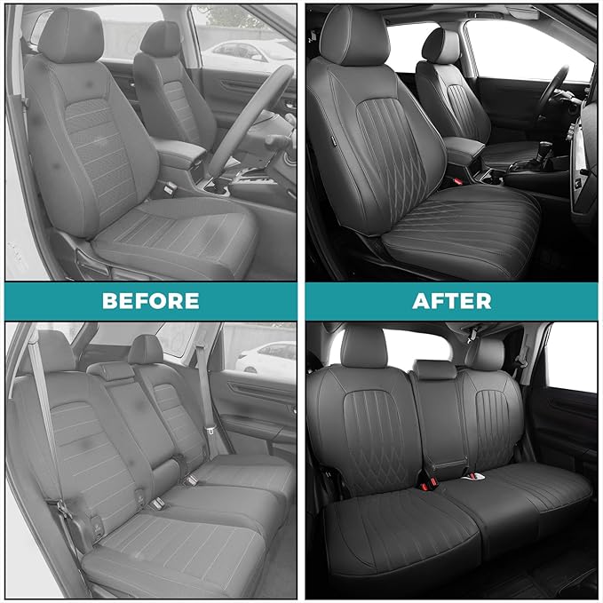 Seat Covers for Honda CRV 2023 2024 2025 2026 EX/EXL/LX/Sport/Touring/Special Edition, Hybrid & Gas, 1:1 Custom Leather Seat Covers Full Set - Grey