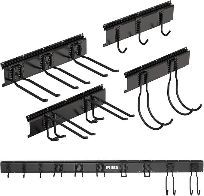 64 Inches Garage Tool Organizer Wall Mount, Yard Tool Hangers for Garage Wall, Tool Storage Rack Wall Hooks
