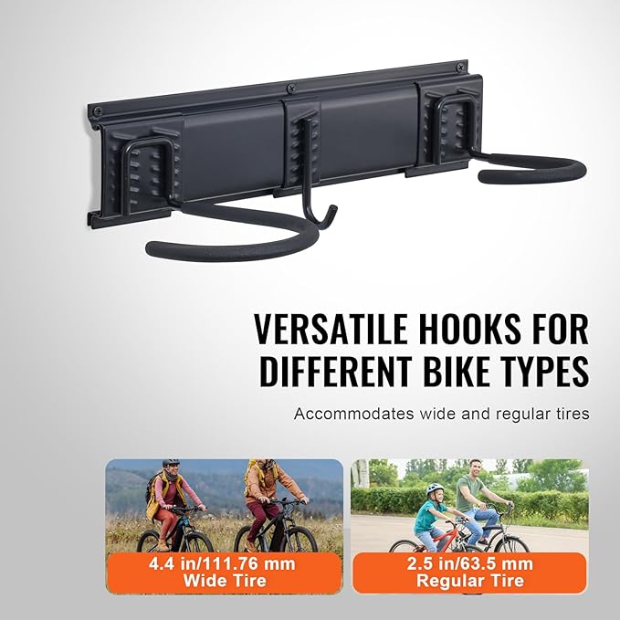 VEVOR Bike Storage Rack, 6 Bike Racks and 3 Helmets Hooks, Wall Mount Bike Storage Hanger with 3 Shelves, Home & Garage Organizer, Customizable for Various Bike Sizes, Holds Up to 300 lbs, 48-inch