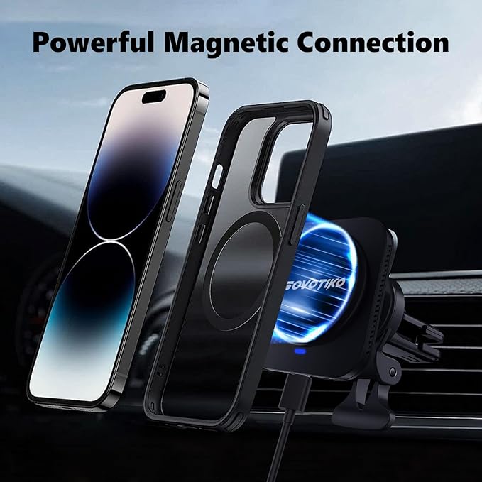 15W Magsafe Car Mount Charger, Magnetic Phone Holder for Car, Air Vent/Dashboard Wireless Charger for iPhone 16 15 14 13 12 Pro Max, Samsung Galaxy S25 Ultra S24 S23+, etc. Fast Charging