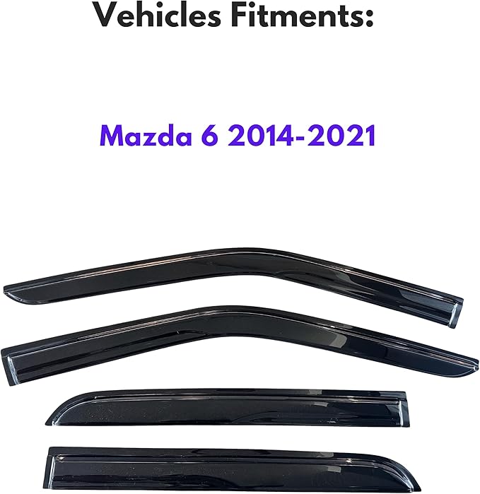 KPY Window Visor Compatible with Mazda 6 2014-2021, 4PC Rain Guard Side Window Vent Deflectors Tape-On Mugen Style, 2014 2015 2016 2017 2018 2019 2020 2021