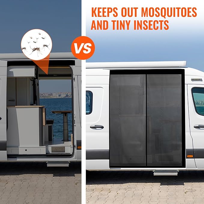 71''H x 59''W Van Bug Screen Side Door Sliding Door Window Covers with Magnetic Closure Car Window Screens for Camping Fits Mercedes Sprinter Ford Transit and RAM Promaster