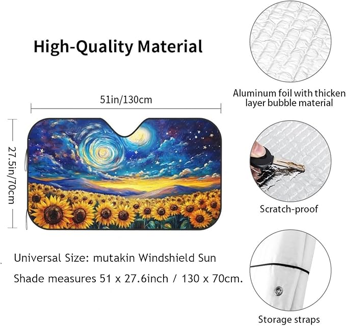 Vintage Sunflower Car Sun Shade Windshield Sunshade Foldable Front Window Shield Cover for Truck SUV