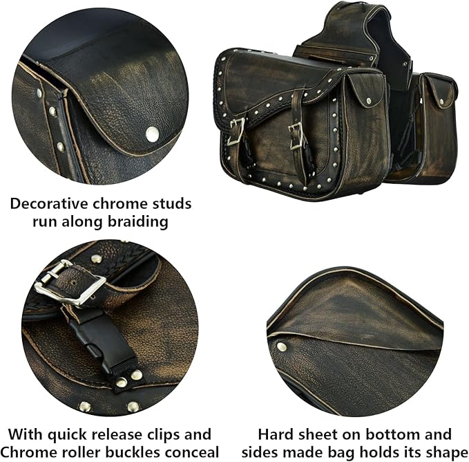 GARGOYLE BELLS Genuine Leather Motorcycle Saddle Bags Motorcycle Luggage Bag For Softails Sportsters Dyna ect