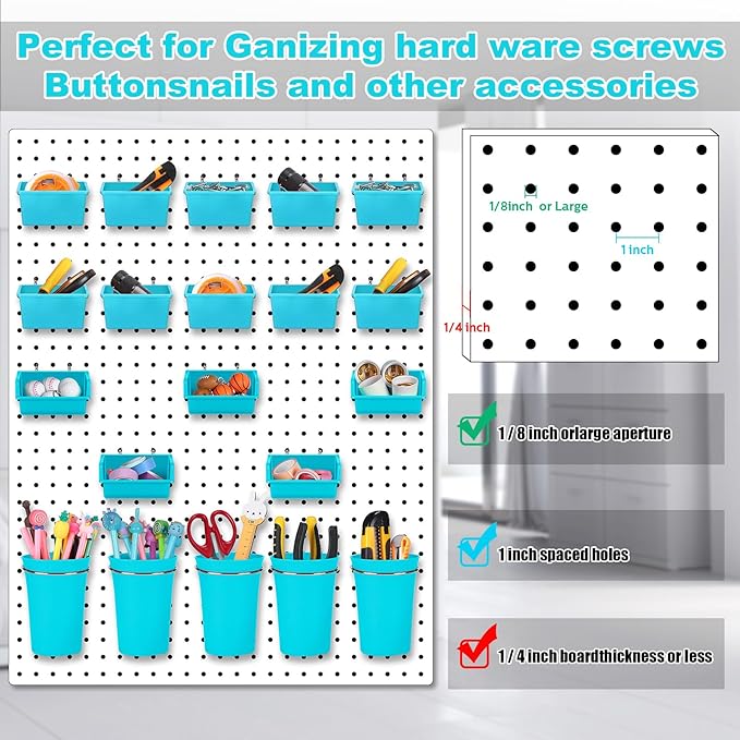 Yookeer 20 Pcs Pegboard Bins and Cups with Hooks and Loops Peg Assortment Organizer Accessories Various Tool Organizer Pegboard Baskets Set for Garage Workshop Workbench Office(Blue)