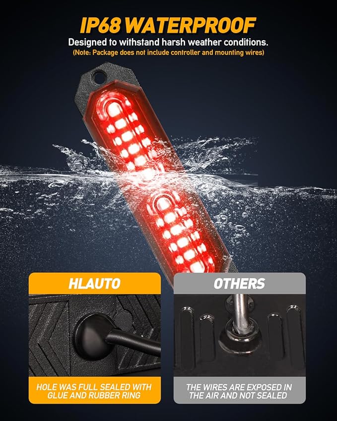 HLauto 1200T Emergency Strobe Grille Lights: 8pcs 12 LED Sync Feature Safety Warning Flashing Lights, Ultra Slim Surface Mount Hazard Caution Lights for Trucks, Vehicles, Car, ATV, UTV (Red)