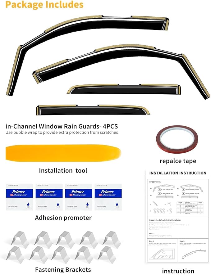 in-Channel Window Rain Guards Fit for Truck Dodge RAM 1500 (New Body Style Includes TRX) 2019-2025 Crew Cab Extra Durable Window Visors Window Deflectors Vent Shades Car Accessories-4 pcs