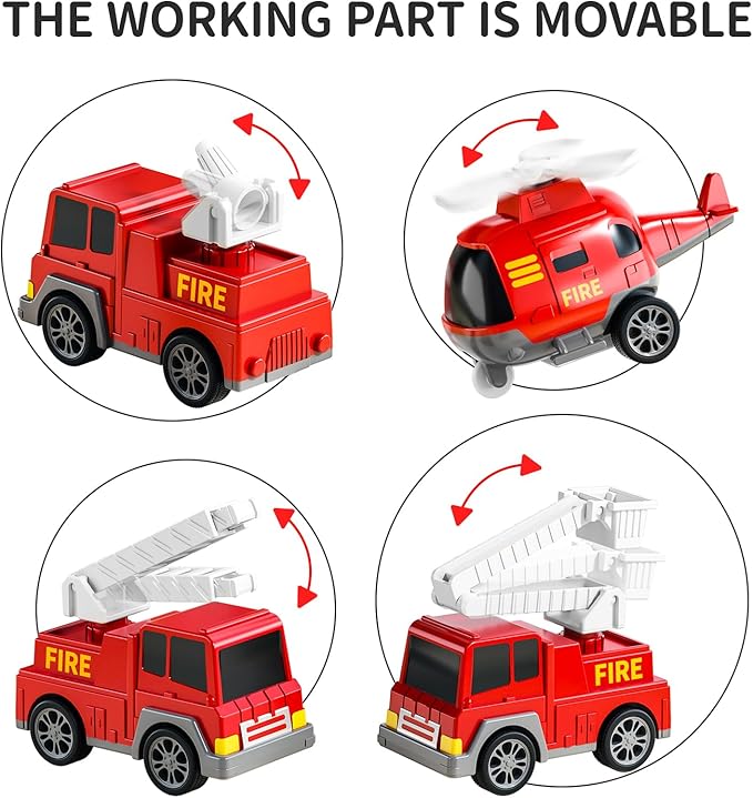 TEMI Fire Toys for 3 4 5 6 Years Old Boys Girls - 5 in 1 Carrier Truck Transport for Toddlers 1-3, Friction Powered Vehicles for Kids 3-5, Christmas Birthday Gifts - Age 3-9