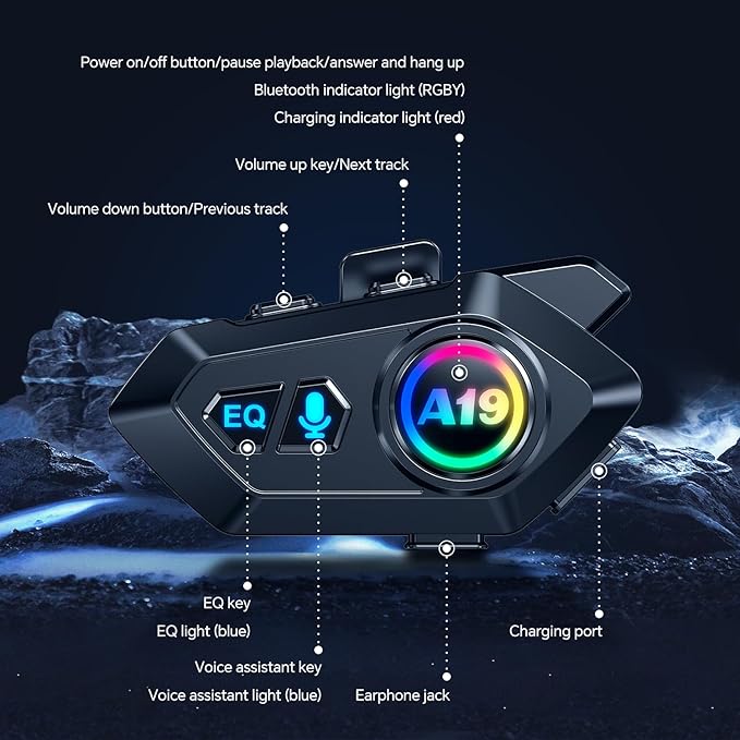 Motorcycle Helmet Bluetooth Headset, Outdoor Wireless Bluetooth 5.4 Headphone Speakers Noise Cancellation Intercom Communication Systems with IPX6 Waterproof/Strong Bass