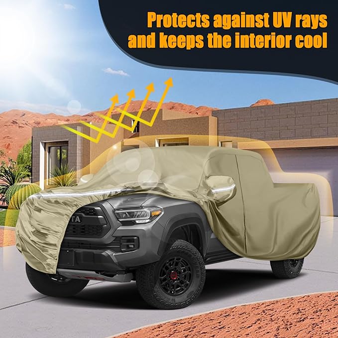 Waterproof Truck Covers Replace for 2005-2025 Toyota Tacoma CrewCab 6ft, Multilayer Heavy Duty with Cotton Liner All Weather Car Cover with Zipper Door, Windproof Bands for Snow Rain Protection