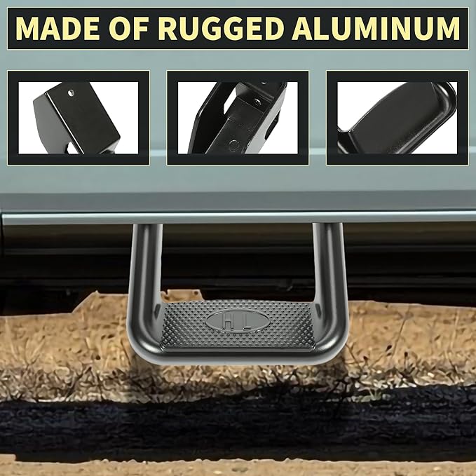 KUAFU Universal Side Step Compatible with 1967-2020 Chevrolet Toyota Ford Dodge Jeep GMC Nissan Mazda Aluminum 2 Pcs Side Step for Pickups & Trucks Black