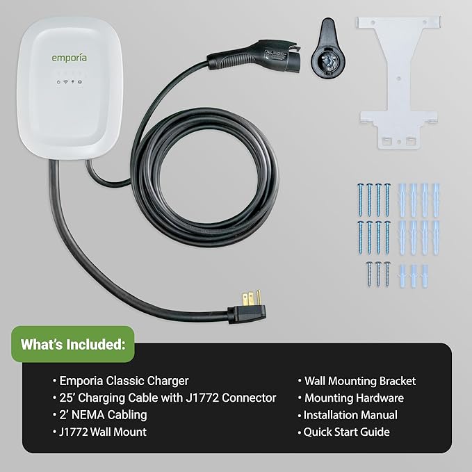 EMPORIA Level 2 EV Charger - NEMA 14-50 EVSE w/ J1772 Charger - 48 amp EV Level 2, 240v WiFi Enabled Electric Vehicle Charging Station, 24ft Electric Cable, Black