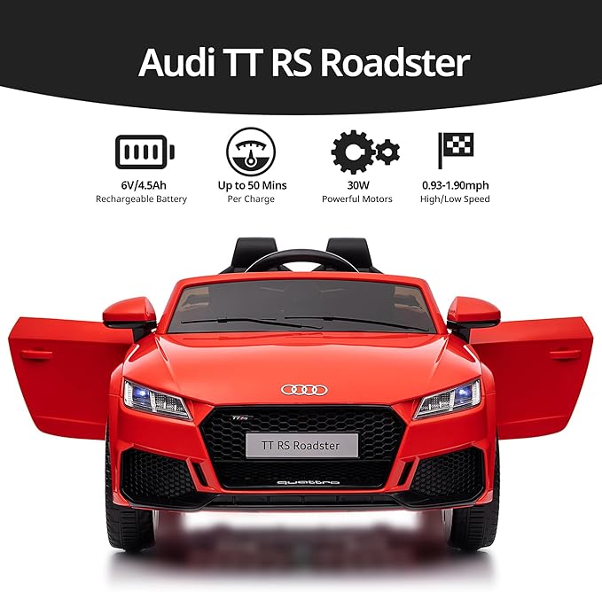 Electric Car for Kids, Licensed Audi 6V Kids Ride on Car Toy for Toddlers with Remote - Red