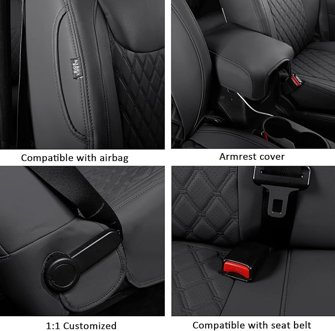 GIANT PANDA Customized Full Set Car Seat Covers for Jeep Wrangler 2 Door JK Sport Sahara Rubicon Freedom Willys Wheeler 2013 2014 2015 2016 2017, Faux Leather - (Black)