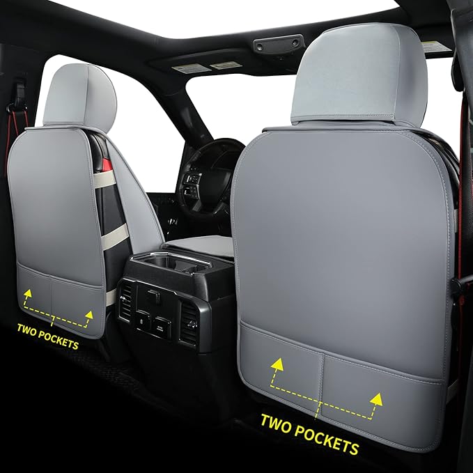 LUCKYMAN CLUB F150 Faux Leather Seat Covers Fit for 2015-2025 F150 and 2017-2025 F250 F350 F450 Pickup Trucks(Full Set, Gray)