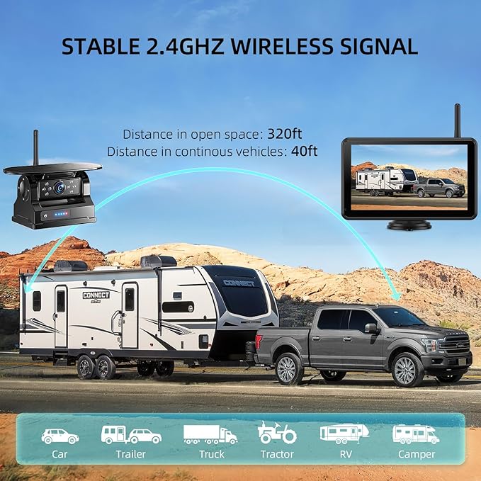 eRapta Magnetic Solar Wireless Backup Camera: HD1080P 7” Touchscreen Portable with DVR, BSD, 1-Min Install-Free IR Night Vision Hitch Backup Camera for Trailer/Truck/Small RV/Camper/Tractor-AWTCM701