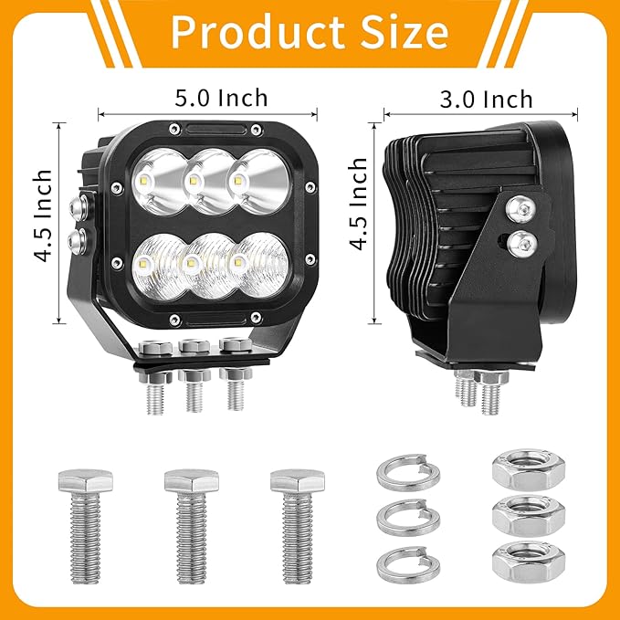 Cube LED Off Road Lights, 5 Inch 120W 10000lm IP68 LED Driving Lights Pods, Ultra Bright Square Combo Beam for Car Boat ATV UTV RV Golf Cart Pickup Tractor Work Lights 12V 24V, Pair