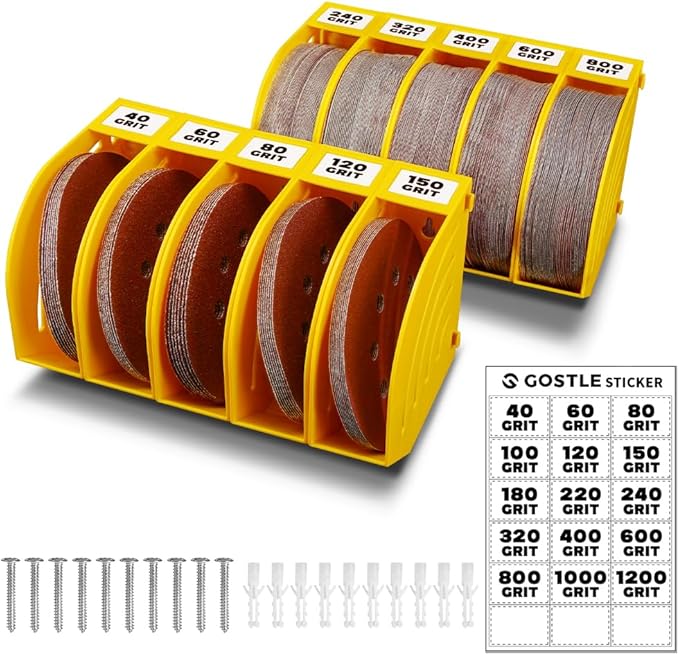 5 Inch Professional Sanding Discs Storage Bins - 10 Bins Set for Efficient Organization, Offset Snap-On Connection, Grit Classification, Space-Saving Design and Versatile Application, Yellow