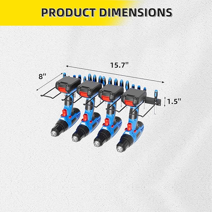 Power Tool Organizer Wall Mount with Charging Station, 4 Layers 6 Drill Holder, Heavy Duty Storage Utility Racks, Supports 600 lbs,Battery Shelf for Garage and Workbench (16 Inch Holder Basic Version)