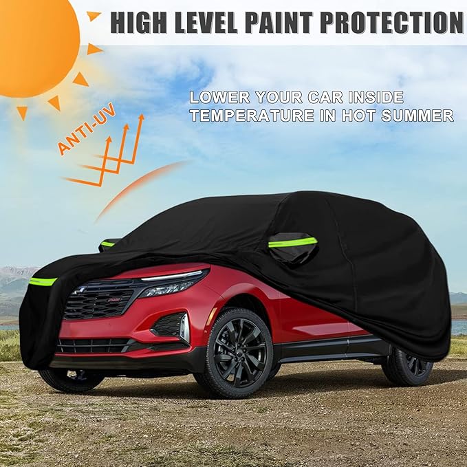 Waterproof Car Cover Compatible with 2005-2025 Chevrolet Equinox LS/LT/RS/Premier, 420D Oxford Cloth Black All Weather Car Covers with Zipper Door for Snow Rain Dust Protection