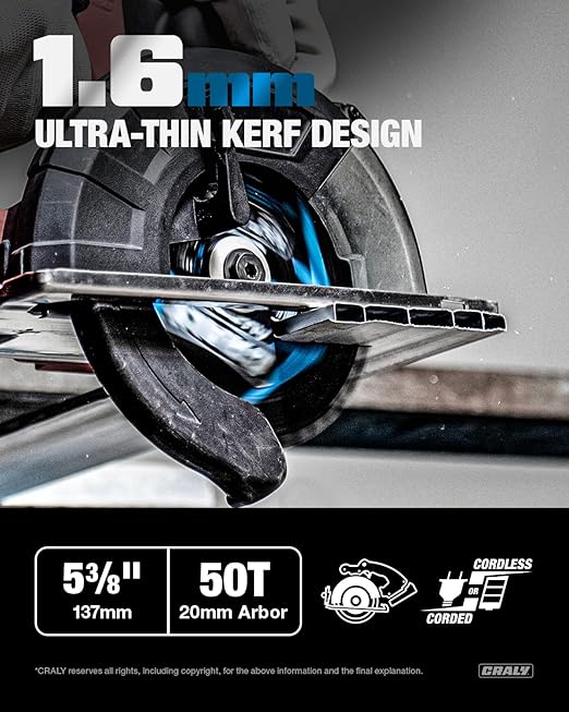 CRALY 5-3/8 Inch 24T Wood Framing & 30T Metal & 50T Aluminum Cutting Circular Saw Blade, 20mm Arbor, Carbide Tipped, Thin Kerf, Black Ice™ Coating, for Wood, Aluminum, Metal, 3-Pack(C054243050-3D)