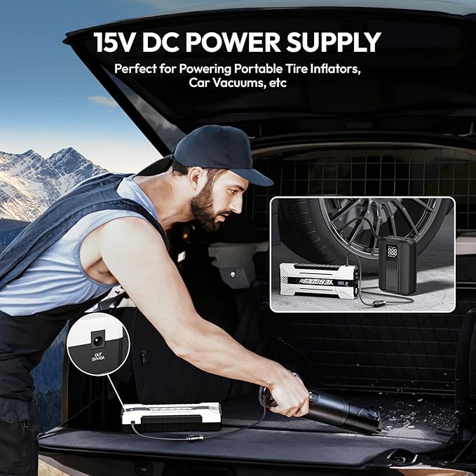 YESPER 4120A Jump Starter, 12V Car Battery Jumper Starter Portable (All Gas, up to 10.0L Diesel Engine), 26800mAh Battery Start Booster Pack, Jump Box with Carry Case, Jumper Cables, LED Light