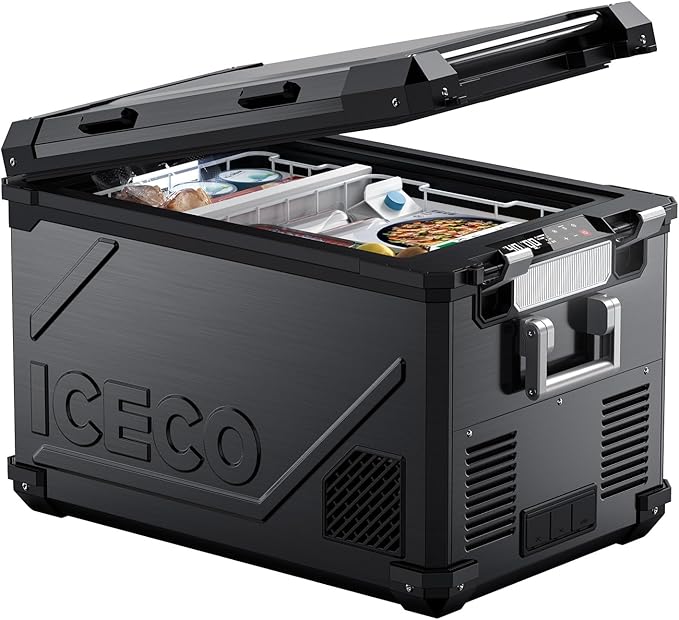 ICECO APL55 Dual Zone Portable Refrigerator Freezer Bluetooth Controlled, 55 Liter 12v refrigerator with SECOP Compressor, DC 12/24V, AC 110-240V, for Truck, Car and Home, -4℉~68℉ (Black)