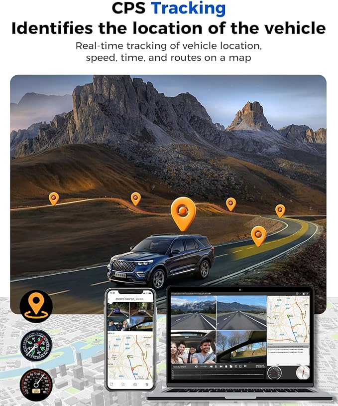 360 뷰 4 채널 대시 캠 전면 및 후면 왼쪽 오른쪽 내부 카메라, 자동차, GPS 및 5G 밴드 WiFi, 야간 시야, 160도 광각, WDR, 24H 주차 모드, 슈퍼 커패시터, 128GB 카드 포함