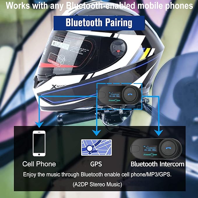 FreedConn TCOM-SC Motorcycle Helmet Bluetooth Intercom Headset Communication Systems Kit, for 2 or 3 Riders, LCD Screen/FM Radio/Mobile phone/MP3/GPS Connective/Range 800m / Handsfree (2 Set)