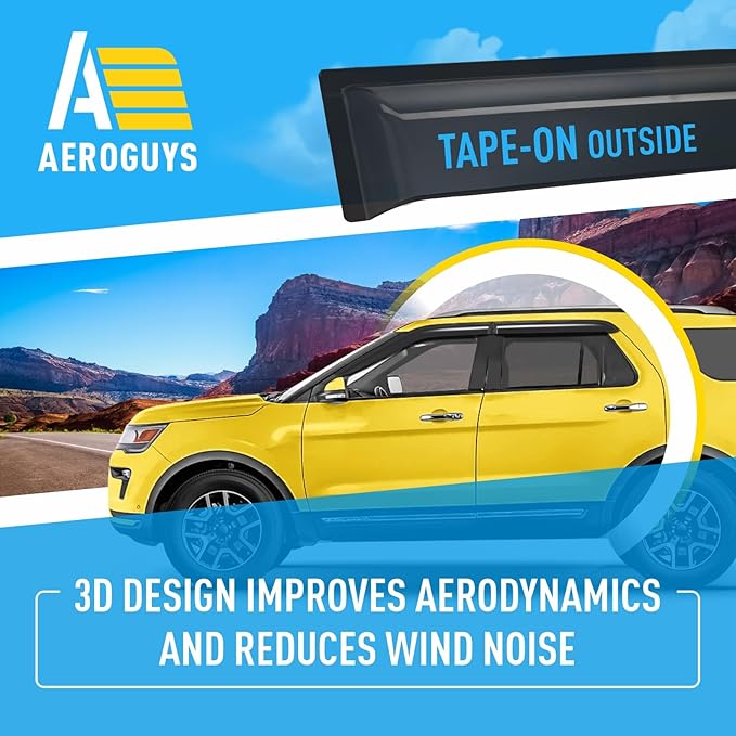 Extra Durable Window Deflectors Tape-On Window Visors Rain Guards Fit for Ford Explorer 2011-2019, Sun Visors, Wind Vent for Shades, Exterior Car Accessories - 4pcs. AG0040