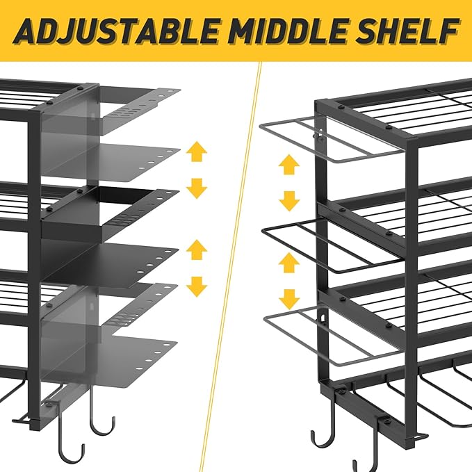 Large Power Tool Organizer Wall Mount for Fathers Dad, 4 Layers Heavy Duty Metal Garage Organization Loads 360lbs with 8 Cordless Drill Holder, Power Tool Shelf for Garage Workshop, Utility Racks