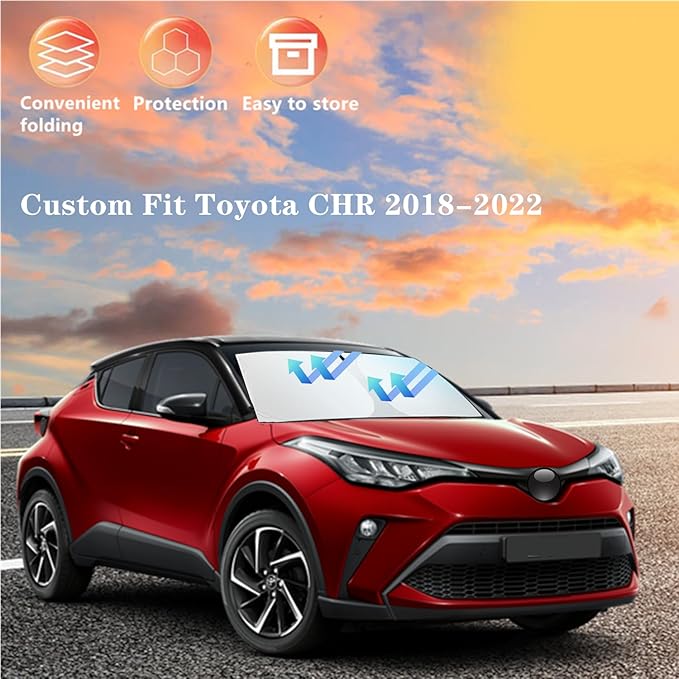 Windshield Sun Shade for 2018-2023 Toyota CHR Custom Fit Foldable Front Window Sunshade Sun Visor Protector Block UV Rays Keep Your Car Cooler