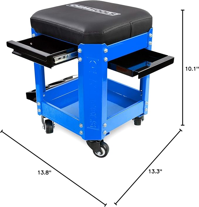 OEMTOOLS 24996 Blue Workshop Creeper Seat, Rolling Stool with Tool Storage, Mechanic Stool for Garage Work, 280 lb Capacity