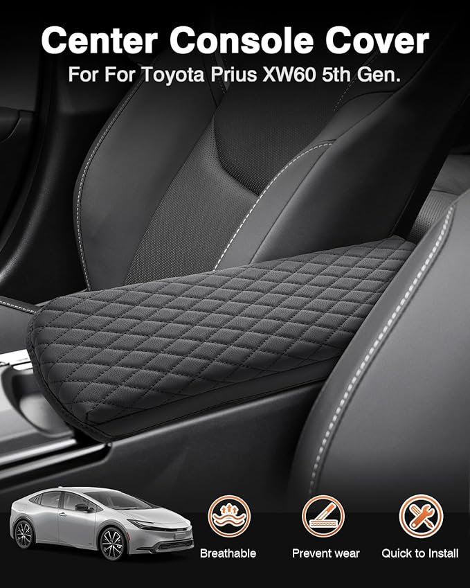 Shademax Custom for 2023 2024 2025 2026 Toyota Prius Center Console Cover Armrest Cover Cushion Pad Cover 2025 Prius XW60 5th Accessories Middle Console Arm Rest Protector PU Leather Anti-Scratch