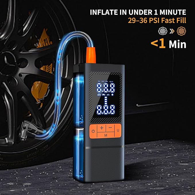 Tire Inflator, 150PSI Portable Air Compressor with Digital Gauge, Fast Cordless Inflation, Auto Shut-Off, Rechargeable Pump for Car, Motorcycle, Bike, and Sports Balls