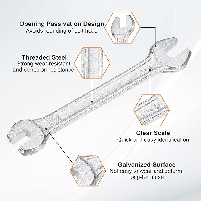 HARFINGTON Double Open End Wrench 5.5mm x 7mm Metric 15 Degree Offset Angle Small Flat Head Wrench Galvanizing Open Ended Spanner for Automotive Repair Furniture Assembly