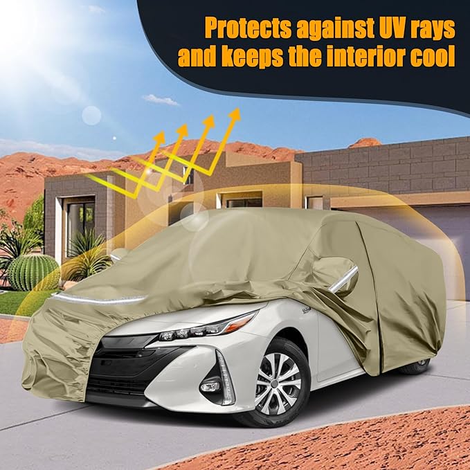 Waterproof Car Covers Replace for 2004-2025 Toyota Prius, Multilayer Heavy Duty with Cotton Liner All Weather Custom-fit Car Cover with Zipper Door, Windproof Bands for Snow Rain Dust Protection