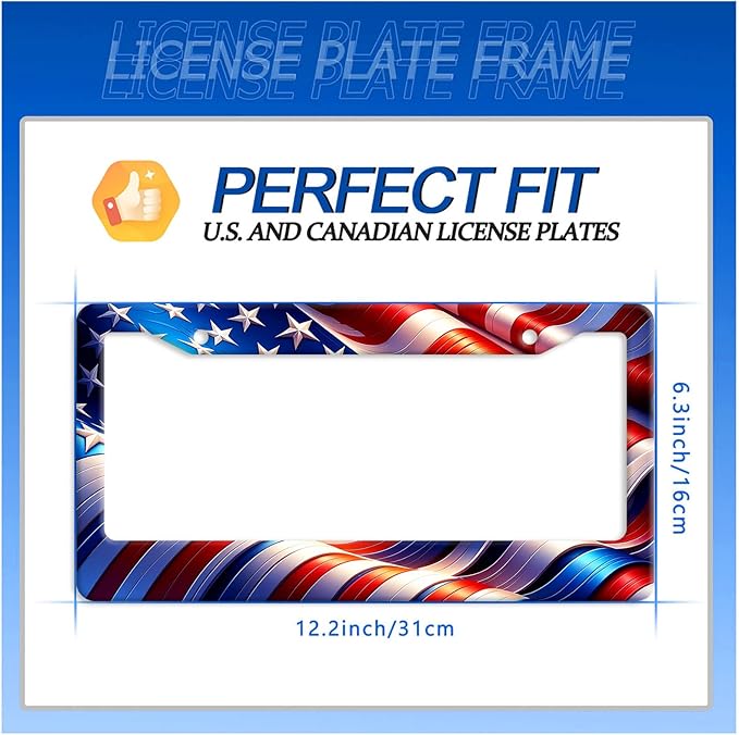 Watercolor American Flag License Plate Frame USA Flag License Plate Stainless Steel Funny License Plate Holder Patriotic America Car Accessory Decoration 12.3" x 6.3"for Men Women