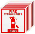 Madrigal Fire Extinguisher Inside Sticker Sign,8Pack 3x3" Self-Adhesive Vinyl, Weatherproof & UV Protected for Cars, Trailers, Rv's, Trucks and Vehicles, Red on White