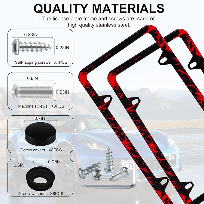 LivTee Black License Plate Frames, 4 Holes Stainless Steel License Plate Covers, 2PCS Car License Plate Holder, Automotive Exterior Accessories, Blood Splatter