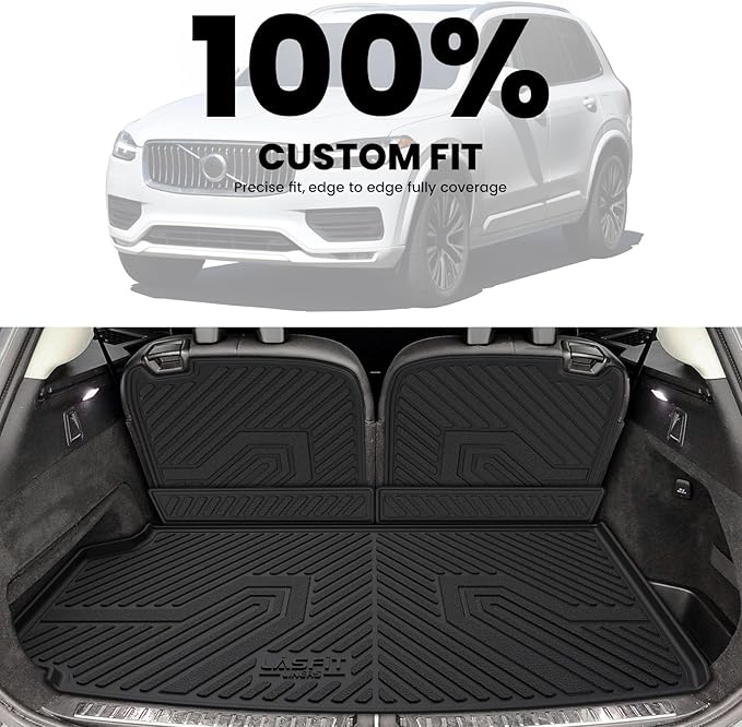 LASFIT Trunk Mat & Backrest Mat for Volvo XC90 2026-2016, All Weather TPE Custom Fit Cargo Liner for Volvo XC90 Cargo Mat, Black, Easy to Clean