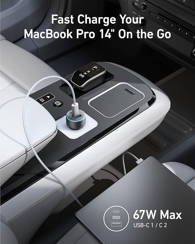 Anker USB-C Car Charger, iPhone 16 Car Charger, 67W 3-Port Compact Fast Charger, 535 Car Adapter with PIQ 3.0 for iPhone 16/15, Galaxy S23, MacBook, iPad Air, and More (USB-C to C Cable Included)