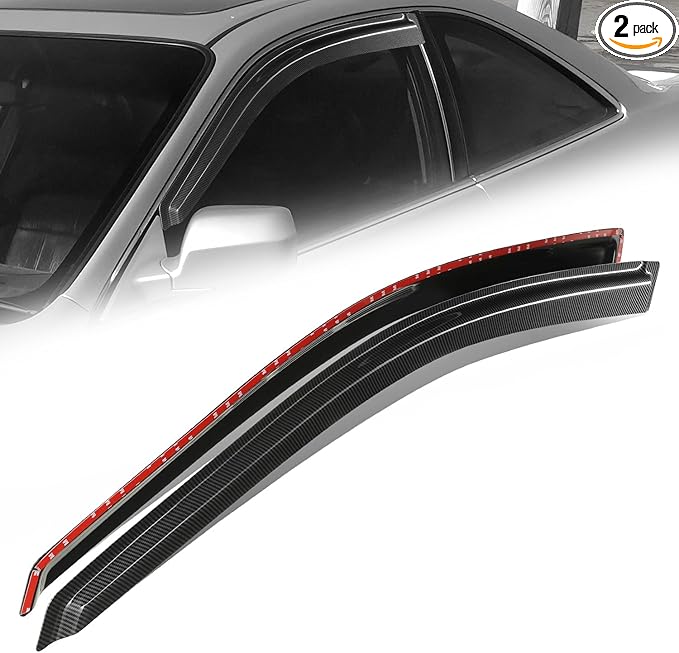 Auto Dynasty 2Pcs Carbon Fiber Pattern Window Visors Compatible with 1998-2002 Honda Accord Coupe, Tape-On Front Window Deflectors Rain Guards Sun Wind Air Side Vent Shade, Glossy Black