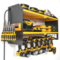YYR Power Tool Organizer with Charging Station Wall Mount, Cordless Drill and Battery Holder for Garage Organization, Electric Tools Storage Rack Build in Surge Protection Power Strip - Yellow Shelf