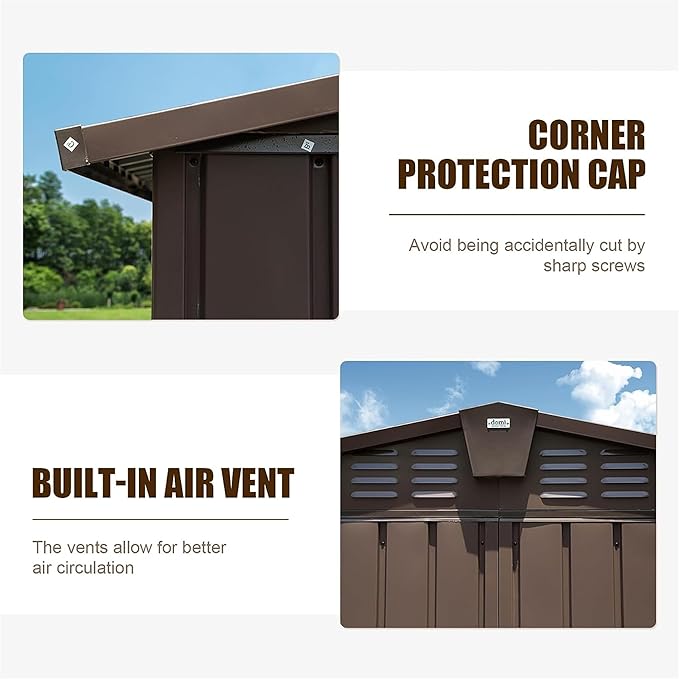 IKERY Extra - Large Galvanized Steel Storage Shed - 11' x 12.5' with Windows and Lock, Garden and Utility Tool Shed for Backyard and Patio, Brown