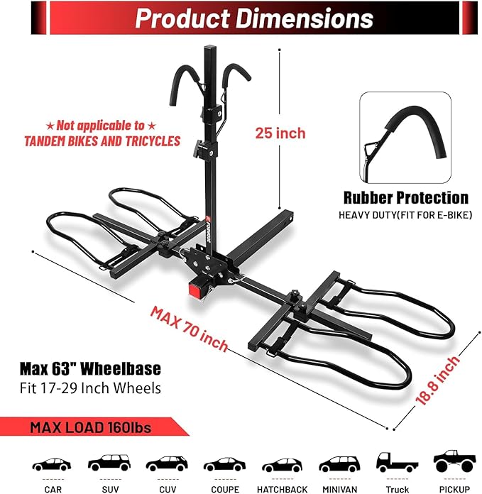 FORWODE 2" Hitch Mount Bike Rack Fits 2 X 80 lbs Bicycle, Platform Bike Rack for Car SUV Truck Standard, Foldable Wobble Free, Locking Hitch,Fat and Standard (A- Early Edition)